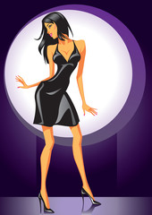 Sexy dancing girl in  Black dress - Vector Illustration