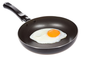 A fried egg in a frying pan