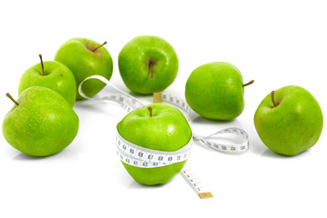 Green apples measured  the meter, sports apples