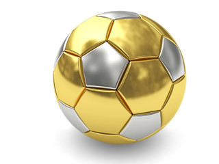 Gold soccer ball on white background