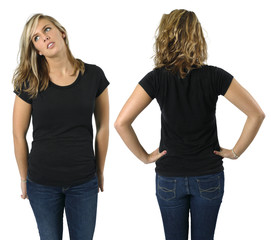 Female with blank black shirt