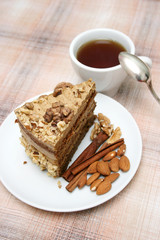 Drinking tea with nut pie