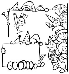 Silhouettes of happy kids standing by blank for design