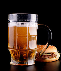 Beer mug and burger