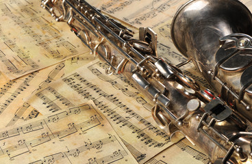 Old saxophone and notes