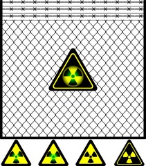 wire mesh fence and radiation sign