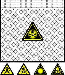 wire mesh fence and warning sign