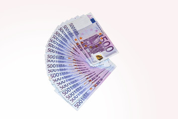 Five hundred euro notes isolated over white background