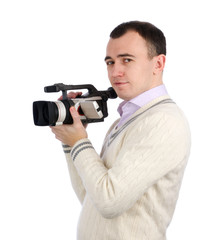 young man holding a camcorder