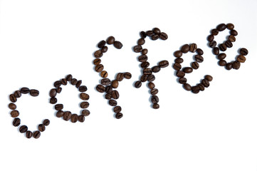 A word ‘coffee’ made of coffee beans