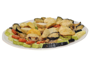 baked vegetables on plate isolated