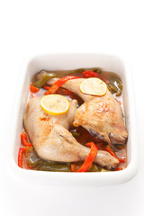 roast chicken with red and green peppers
