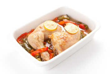 roast chicken with red and green peppers