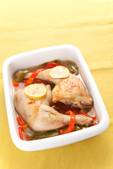 roast chicken with red and green peppers