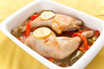 roast chicken with red and green peppers