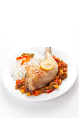 roast chicken with red and green peppers