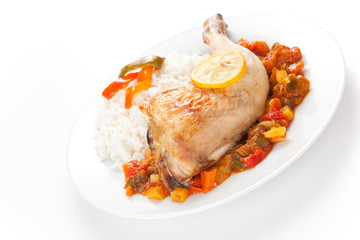 roast chicken with red and green peppers