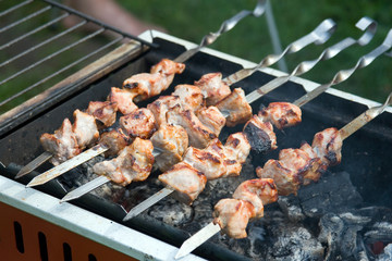 Preparing shashlik on hot charcoals