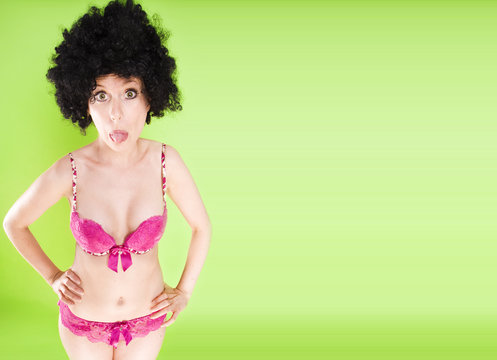 beautiful woman in a big afro wig