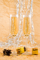 Christmas still life with champagne