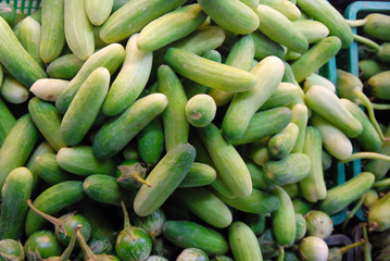 Fresh cucumbers on market