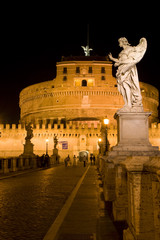 Naklejka premium The night view at the Castle Saint Angel in Rome, Italy