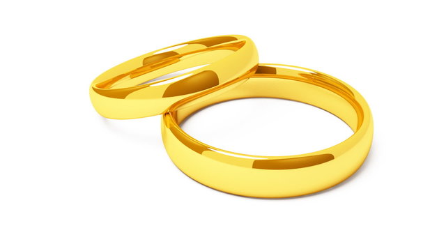 Two golden rings revolving on white background (1080p)