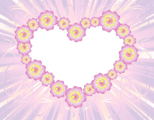 Romantic background with a heart and tender flowers