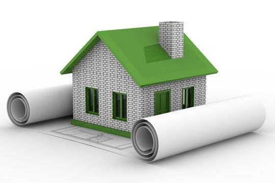 Small house on  white background. Isolated 3D image