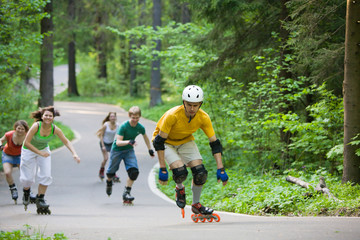 People skating at park