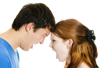 Mixed-race couple arguing