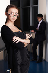 The business woman with the colleague