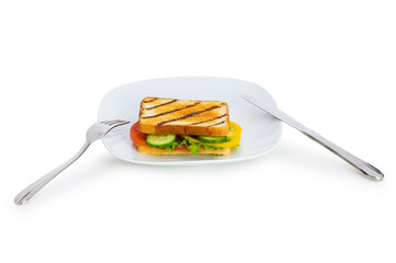 Toasted bread with filling isolated on the white