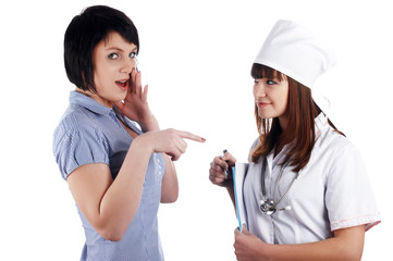 The young charming staff nurse with  patient