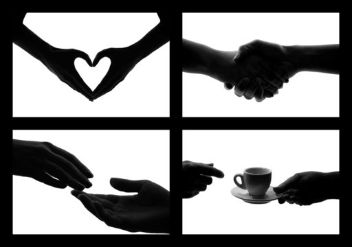 Set of black white photo hands symbol