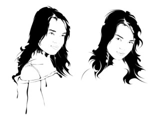 beautiful young girl, vector portrait