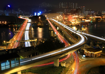 Fototapeta na wymiar Cargo Terminal and highways of Hong Kong