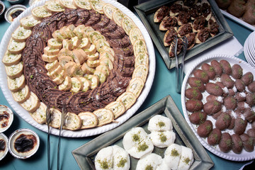 close up shot of Turkish dessert at the buffet