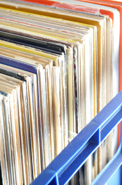 Vinyl LP Record Collection in Crate