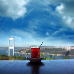 close up shot of a tea glass on the table