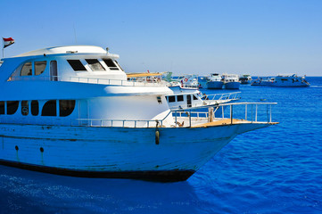 Moored yachts in the red sea