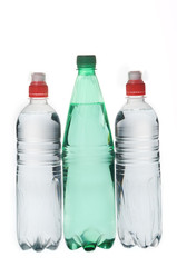 Group of mineral  soda water bottles
