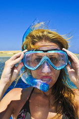 The beautiful girl with a mask  for snorkeling