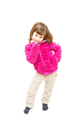 little girl wearing pink jacket isolated on white