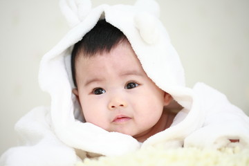 close up of cute asia baby