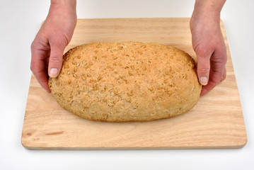 hold one baked organic home made bread