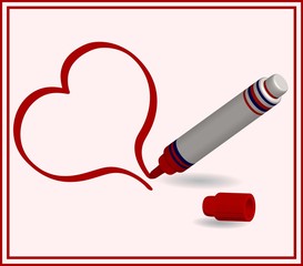 vector illustration of a red marker with heart