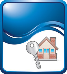 house and key blue wave background