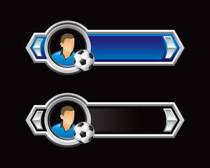 soccer player and ball blue and black arrows