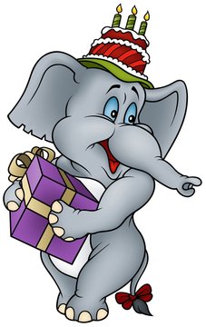 Elephant and Gift - Happy Birthday